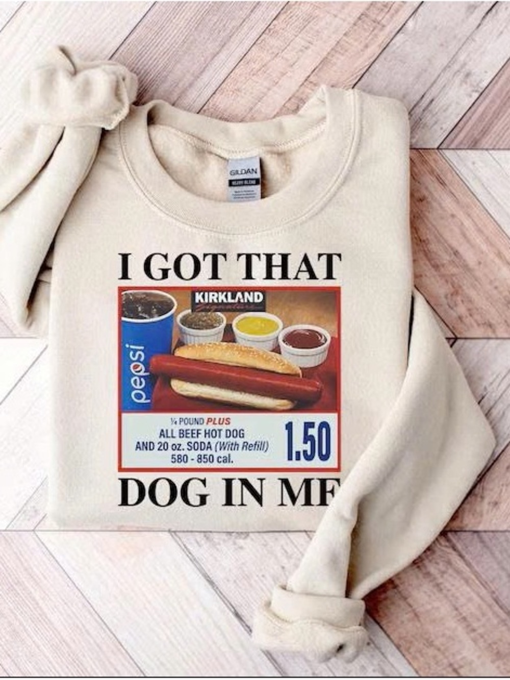 I got that dog in me Crewneck with Retro Hot Dog Graphic